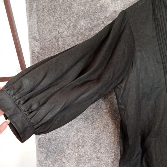 Lauren Ralph Lauren Black Button-Front Linen Pintuck Blouse Peasant Sz XL - Picture 4 of 9